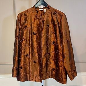 Laura Ashley Y2K Vintage Women's 2X Jacket Copper Bronze Floral Taffeta